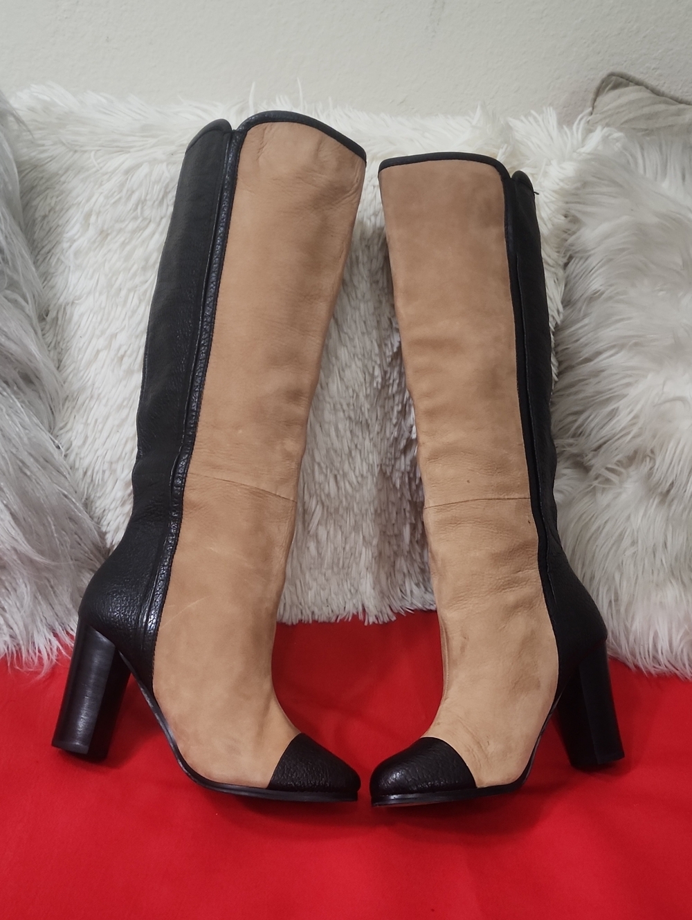 Zara Two-Tone Black and Tan Knee-High Women's Boots